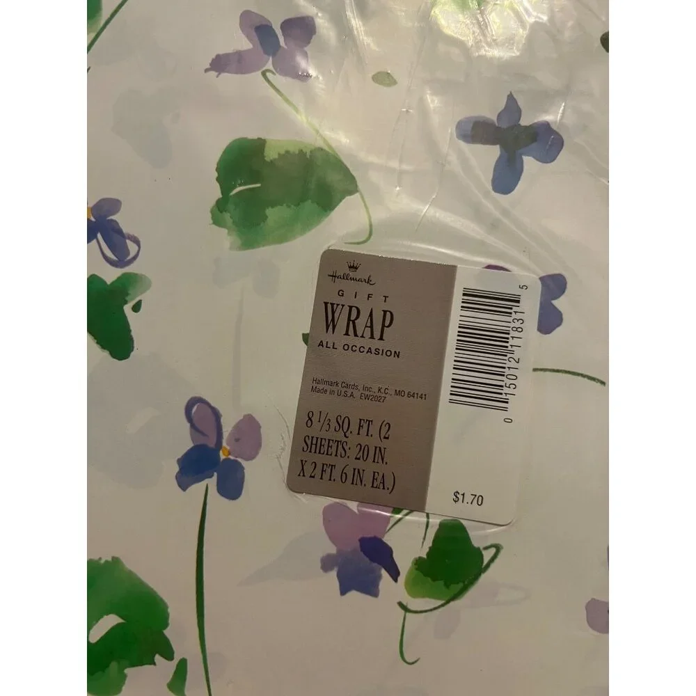 Lot of 2 Vintage Hallmark All Occasions Sealed Gift Wrap Violet Flowers & Leaves